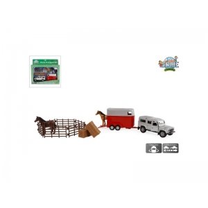 Auto Landrover Met Paardentrailer Diecast Pullback 26cm