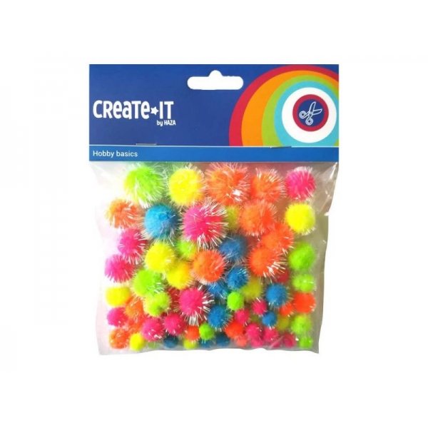 Create-It Pompoms Glitter Neon Mix 75 Stuks